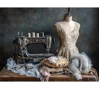 5D Diamond Painting Kits for Adults, 60x90 cm DIY Full Drill Sewing Machine Dimond Art, Retro Crystal Art Adult Crafts with Diamonds and Tools, Cross Stitch for Home Living Room Wall Decor FG-1230