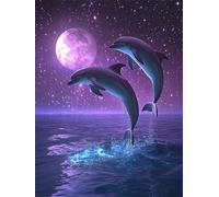 5D Diamond Painting Kits for Adults, 90x120 cm DIY Full Drill Dolphin Dimond Art, Moon Crystal Art Adult Crafts with Diamonds and Tools, Paint by Numbers Cross Stitch for Home Room Wall Decor FG-6