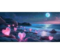 5D Diamond Painting Kits for Adults, Beach Moon Large Diamond Art Kits for Adults, DIY Full Round Drill Gem Art Cross Stitch Mosaic Arts Kit, Home Living Room Wall Decor Painting Kit (40x80inch) J-315