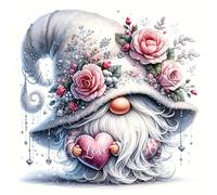 5D Diamond Painting Kits for Adults Beginners,Gnome Love Flower Diamond Art Kit,DIY Full Round Drill Diamond Dot Gem Art Kits for Adults,Home Wall Decor 11.8x11.8 Inch
