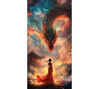 5D Diamond Painting Kits for Adults & Children, Girl Dragon Full Drill Round Diamond Art, DIY Stress-Relieving Craft for Home Decor, Sparkling Rhinestone Embroidery Pictures Beginners 30x40cm A719
