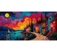 5D Diamond Painting Kits for Adults & Children, Night View Boat Full Drill Round Diamond Art, DIY Stress-Relieving Craft for Home Decor, Sparkling Rhinestone Embroidery Pictures Beginners 40x50cm A895