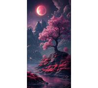 5D Diamond Painting Kits for Adults & Children, Red Moon Full Drill Round Diamond Art, DIY Stress-Relieving Craft for Home Decor, Sparkling Rhinestone Embroidery Pictures Beginners 90x120cm A262