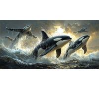 5D Diamond Painting Kits for Adults & Children, Sea Killer Whale Full Drill Round Diamond Art, DIY Stress-Relieving Craft for Home Decor, Sparkling Rhinestone Embroidery Beginners 40x50cm A227
