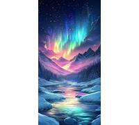 5D Diamond Painting Kits for Adults & Children, Snowy Mountain Aurora Full Drill Round Diamond Art, DIY Stress-Relieving Craft for Home Decor, Sparkling Rhinestone Embroidery Beginners 100x150cm A874