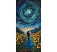 5D Diamond Painting Kits for Adults & Children, Sunflower Starry Sky Full Drill Round Diamond Art, DIY Stress-Relieving Craft for Home Decor, Sparkling Rhinestone Embroidery Beginners 40x50cm A821