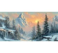 5D Diamond Painting Kits for Adults & Children, Sunrise Over Snow Mountain Full Drill Round Diamond Art, DIY Stress-Relieving Craft for Home Decor, Rhinestone Embroidery Beginners 90x120cm A875