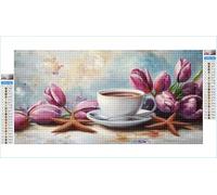 5D Diamond Painting Kits for Adults Coffee 35x70cm Large Diamond Art Tulip Round Full Drill Crystal Rhinestone Cross Stitch, Kids DIY Sequin Gem Art Canvas Pictures for Home Wall Decor Gifts G1-450