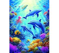 5D Diamond Painting Kits for Adults, Dolphin Diamond Art Kits Beginners Square Full Drill Biology Crystal Art Crafts, Embroidery Cross Stitch Canvas Painting for Home Wall Decor 24x31 inch yc-206