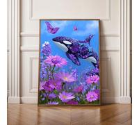 5D Diamond Painting Kits for Adults, Flower Dolphin Diamond Art Kits Adults, Full Drill Crystal, DIY Cross Stitch Arts Crafts Pictures Embroidery for Home Wall Decor 40x53in PjY13342 X-V