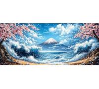 5D Diamond Painting Kits for Adults, Fuji Mountain Waves Diamond Art Kits Adults, Full Drill Crystal Art Kit, DIY Cross Stitch Arts Crafts Pictures Embroidery Kit for Home Wall Decor 28x64 Inch M-192