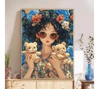 5D Diamond Painting Kits for Adults, Girl & Bear Diamond Art Kits for Beginners, DIY Full Drill Crystal Rhinestone Embroidery for Home Wall Decor & Stress Relief, 20x30cm（8"x 12"） 2Z#701