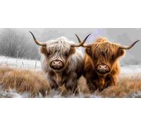 5D Diamond Painting Kits for Adults, Highland Cattle Large Diamond Art Kits for Adults, DIY Full Round Drill Gem Art Cross Stitch Mosaic Arts Kit, Home Living Room Wall Decoration (40x80inch) J-282