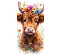 5D Diamond Painting Kits for Adults, Highland Cattle Large Diamond Art Kits for Adults, DIY Full Round Drill Gem Art Cross Stitch Mosaic Arts Kit, Home Living Room Wall Decoration (40x80inch) J-283