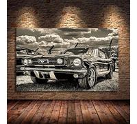 5D Diamond Painting Kits for Adults Kids, Black White Retro Mustang Car DIY Diamond Painting Full Drill Diamond Art Kit Rhinestone Embroidery Cross Stitch Pictures for Wall Decor （40x50cm/16x20inch）