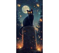 5D Diamond Painting Kits for Adults Kids, Moon Black Cat Large Diamond Art Painting 35x70cm, DIY Square Full Drill Crystal Art Cross Stitch Mosaic Kit for Home Wall Room Decor, Gifts for Women w-864