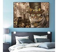 5D Diamond Painting kits for Adults Kids,Steampunk Cat Diamond Art Kits DIY Full Drill Crystal Rhinestone Embroidery Cross Stitch Diamond Paintings for Home Office Wall Decor Round Drill,70x90cm