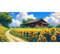 5D Diamond Painting Kits for Adults Kids, Sunflower Cottage Large Diamond Art Painting 35x70cm, DIY Square Full Drill Crystal Art Cross Stitch Mosaic Kit for Home Wall Room Decor, Gifts for Women w757
