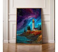 5D Diamond Painting Kits for Adults, Lighthouse Landscape Diamond Art Kits Adults, Full Drill Crystal, DIY Cross Stitch Arts Crafts Pictures Embroidery for Home Wall Decor 28 x 38 Inch PjY12682 H-0
