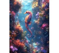 5D Diamond Painting Kits for Adults, Seahorse Diamond Art Animal Dimond Painting, DIY Square Full Drill Gem Art Crafts for Adults Beginner Embroidery Cross Stitch Kits for Room Decor 20x28inch -yx26TO