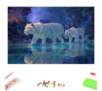 5D Diamond Painting Kits for Adults, Tiger & Lake Diamond Art Kit for Home Wall Decor, 40x50cm Full Drill Crystal Embroidery Cross Stitch Arts and Crafts, DIY Gem Art Gift for Beginners 1Z-1006