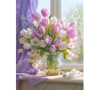 5D Diamond Painting Kits for Adults, Tulip Diamond Art Windowsill Sequin Gem Art Kits Kids Beginner, 60x90cm Large DIY Full Drill Rhinestone Embroidery Pictures, Home Decor, Gifts for Women G-1466