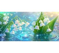 5D Diamond Painting Kits for Adults, White Lily Of The Valley Large Diamond Art Kits for Adults, DIY Full Round Drill Gem Art Cross Stitch Mosaic Arts Kit, Home Living Room Wall Decor (24x48inch) J-35