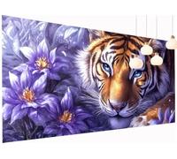 5D Diamond Painting Kits Tiger, DIY Flower Large Diamond Art Kits Adults, Round Full Drill Crystal Art Embroidery Cross Stitch Pain by Numbers, Mosaic Canvas Wall Arts, Home Decor 36x72 Inch S2-344