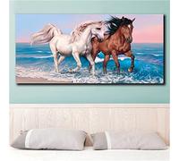5D Diamond Painting Kits,Two Horses Animals Full Drill Diamond Art, Pictures Painting by Numbers for Adults Kids, DIY Embroidery Cross Stitch Kits, for Home Wall Decor Round Drill 40x80cm(16x32in)