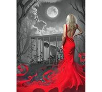 5D Diamond Painting,Red Dress Woman DIY Large Size Diamond Painting Kits for Adults Kids, Diamond Art Embroidery Paintings Cross Stitch Craft, for Home Wall Decor Square Drill 55x75cm(22x30inch)