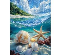 5D Diamond Painting Sea, DIY Shell Diamond Art Kits Adults Round Full Drill Gem Arts and Crafts for Adults kit Crystal Art Rhinestone Embroidery Canvas Painting for Wall Decor Gifts 8x12 inch Q4-214