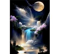 5D Diamond Painting Set for Adults, Luminous Moon Over Waterfall, DIY Moonlight Full Drill Diamond Paintin, Diamond Painting Adult Set, for Wall Decoration in the Living Room or Bedroom, 30 x 40 cm