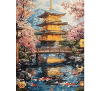 5D Diamond Painting Set, Scenic Ancient Building DIY Round Diamonds Painting Full Drill, Gem Art Cross Stitch Ornaments Canvas, Suitable for Beginners Adults Children, Gift for a Woman 30x60cm P1CL151