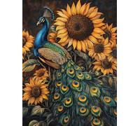 5D Diamond Painting Set, Sunflower Flowers and Animal Peacock Diamond Painting Pictures DIY Embroidery Kits for Home Wall and Entrance Decorations 40x50cm