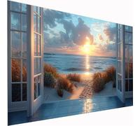 5D Diamond Painting Sunrise Large Diamond Art Sea Picture DIY Square Full Drill Gem Art Crystal Embroidery Cross Stitch Set for Adults & Kids, Perfect for Wall Decor, Relaxing Hobby 90x180cm Z1-472