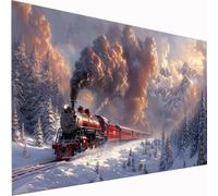 5D Diamond Painting Train Large Diamond Art Snow Scene Picture DIY Square Full Drill Gem Art Crystal Embroidery Cross Stitch Set for Adults Kids,Perfect for Wall Decor, Relaxing Hobby 100x200cm Z1-442