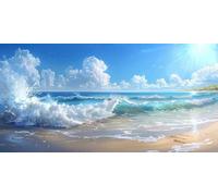 5D Diamond Painting Waves Diamond Painting Kit, Beach Diamond Art Kits Adults DIY Full Drill Diamond Dots Gem Art Painting, Round Diamond Art Kits Adults Large 50x100cm, for Home Wall Decor Gifts 7-7