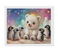 5D Diamond Painting White Bear Penguin, Diamond Art Kits Adults, DIY Full Round Drill Gem Art Mosaic Painting, Crystal Embroidery Cross Stitch Crafts Adults Crafts for Room Decor 50 x 70cm F-30