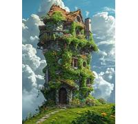 5D Diamond Painting Wind Scenery Kit, Tree House Art Kits for Adults, DIY Round Drill Crystal Dots Art, Large Home Wall Decor 50x70cm 5-c