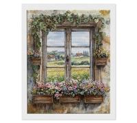 5D Diamond Painting Window Sill Flower Wall, Diamond Art Kits Adults, DIY Full Round Drill Gem Art Mosaic Painting, Crystal Embroidery Cross Stitch Crafts Adults Crafts for Room Decor 60 x 80cm F-134