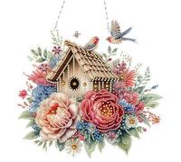 5D DIY Acrylic Special Shape Flowers Birds Diamond Painting Hanging Pendant Kit,Diamond Painting Dots Pendant for Beginner,Rhinestone Diamond Art Pendants for Home Garden-Flowers Birdhouse