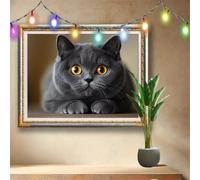 5D DIY Blue Cat Diamond Painting Kit,Full Drill Gem Art for Adults and Kids,Animal Rhinestone Cross Stitch Arts and Crafts,Home Wall Decor Gift,Crystal Diamond Art Painting by Numbers 40x30cm 58F-2642