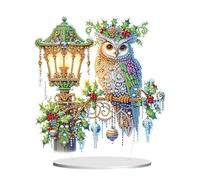 5D DIY Christmas Diamond Art Painting Desktop Kit, Acrylic Special Shaped Diamond Painting, Xmas Tabletop Ornaments, Christmas Gifts Art Crafts for Home Office Decor-Owl-20