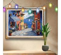 5D DIY Countryside Diamond Painting Kit,Full Drill Gem Art for Adults and Kids,Sailboat Rhinestone Cross Stitch Arts and Crafts,Home Wall Decor Gift,Crystal Diamond Art Painting (70x50cm) 58F-4024