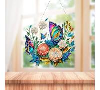 5D DIY Diamond Art Painting Flower Butterfly Full Round Drill Hanging Ornament Art Craft for Home Wall Garden Decor