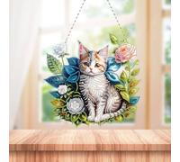 5D DIY Diamond Art Painting Flower Cat Full Round Drill Hanging Ornament Art Craft for Home Wall Garden Decor