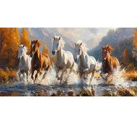 5D DIY Diamond Art Painting Kits Full Drill for Kids Adults, Large Diamond Painting Animals Horses Crystal Rhinestone Embroidery Cross Stitch Arts and Crafts for Home Wall Decor Gifts 90x180cm v-209