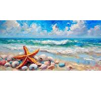 5D DIY Diamond Art Painting Kits Full Drill for Kids Adults, Large Diamond Painting Beach Starfish Crystal Rhinestone Embroidery Cross Stitch Arts and Crafts for Home Wall Decor Gifts 100x200cm v-312