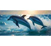 5D DIY Diamond Art Painting Kits Full Drill for Kids Adults, Large Diamond Painting Dolphin Moon Crystal Rhinestone Embroidery Cross Stitch Arts and Crafts for Home Wall Decor Gifts 100x200cm v-325