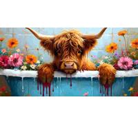 5D DIY Diamond Art Painting Kits Full Drill for Kids Adults, Large Diamond Painting Highland Cattle Crystal Rhinestone Embroidery Cross Stitch Arts and Crafts for Home Wall Decor Gifts 50x100cm v-285